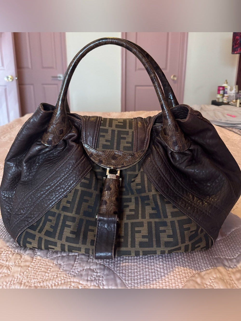 Authentic Iconic Y2K Fendi Zucca Spy hobo/ shoulder bag in Tortoise